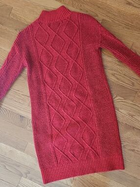 Loft Cozy Red Cable Knit Sweater Dress
